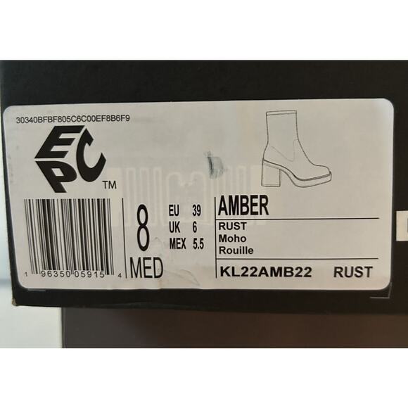 NWI-NIB Kenneth Cole Amber Block Heel Crinkled Patent Square Toe Bootie Rust-8M - Picture 10 of 10